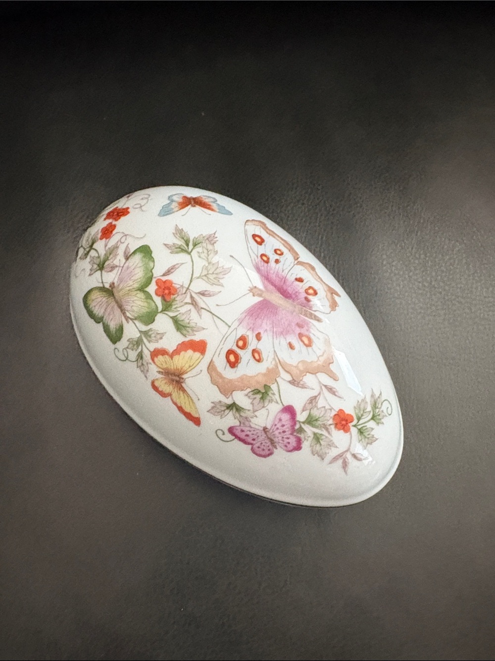 Decorative Butterfly Porcelain Trinket Box - White with Multicolor Accents